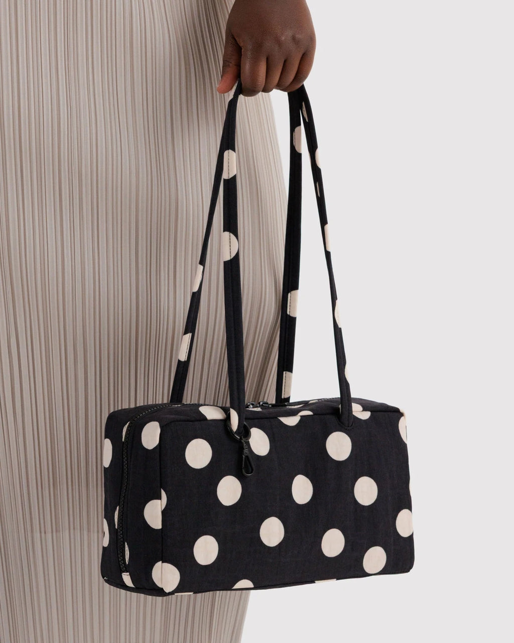 Baggu Nylon Bowler Bag - Black And Cream Polka Dot