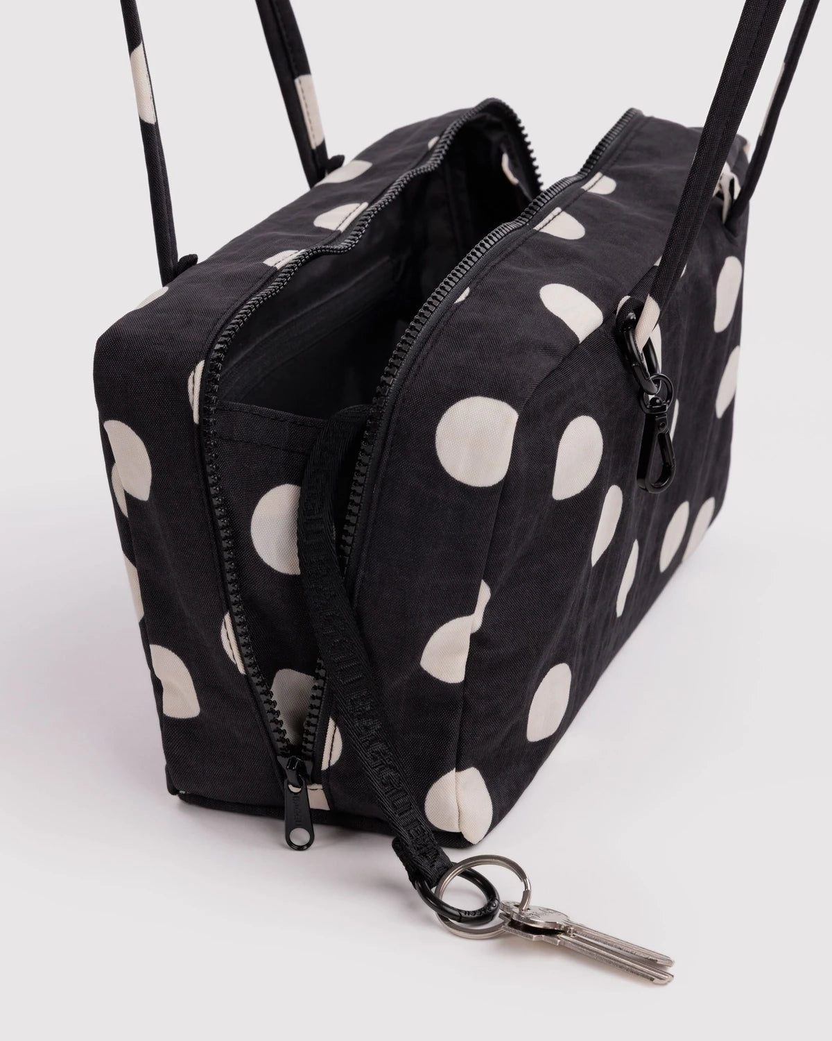 Baggu Nylon Bowler Bag - Black And Cream Polka Dot