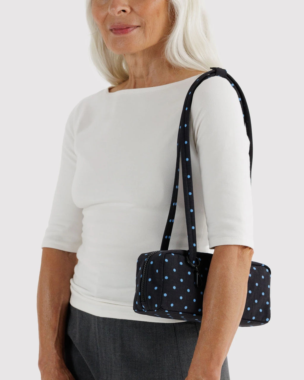 Baggu Small Nylon Bowler Bag - Black And Sky Blue Micro Dot