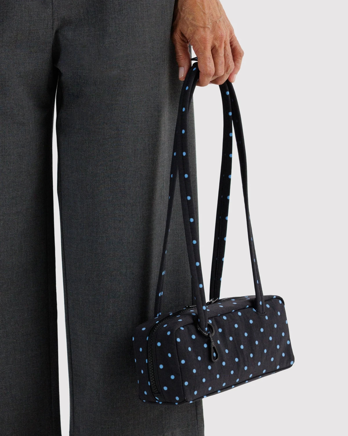 Baggu Small Nylon Bowler Bag - Black And Sky Blue Micro Dot