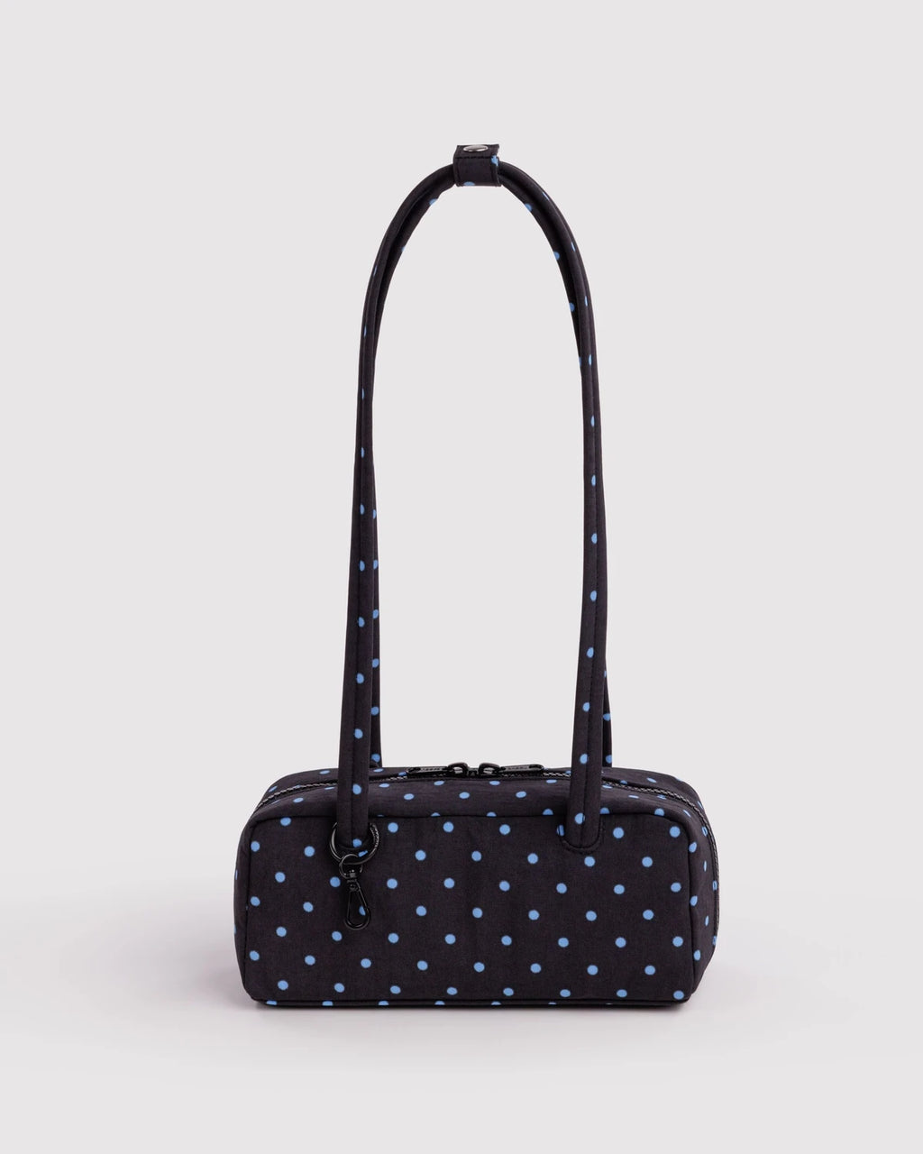 Baggu Small Nylon Bowler Bag - Black And Sky Blue Micro Dot