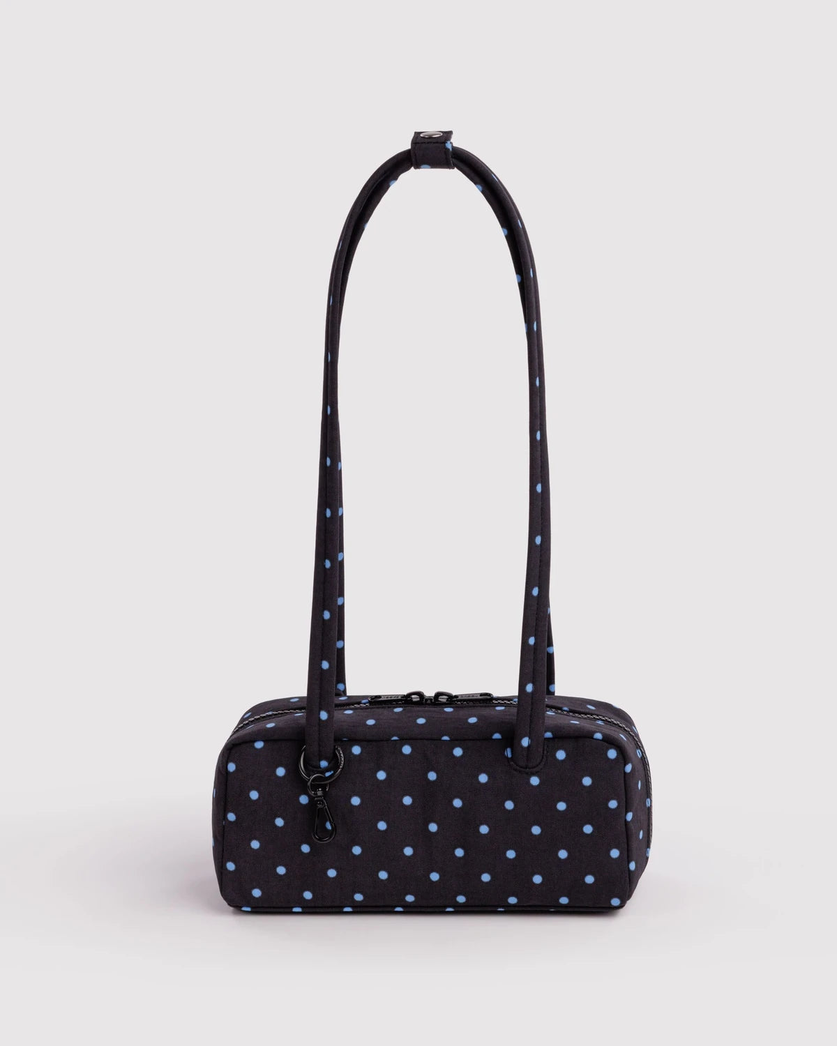Baggu Small Nylon Bowler Bag - Black And Sky Blue Micro Dot