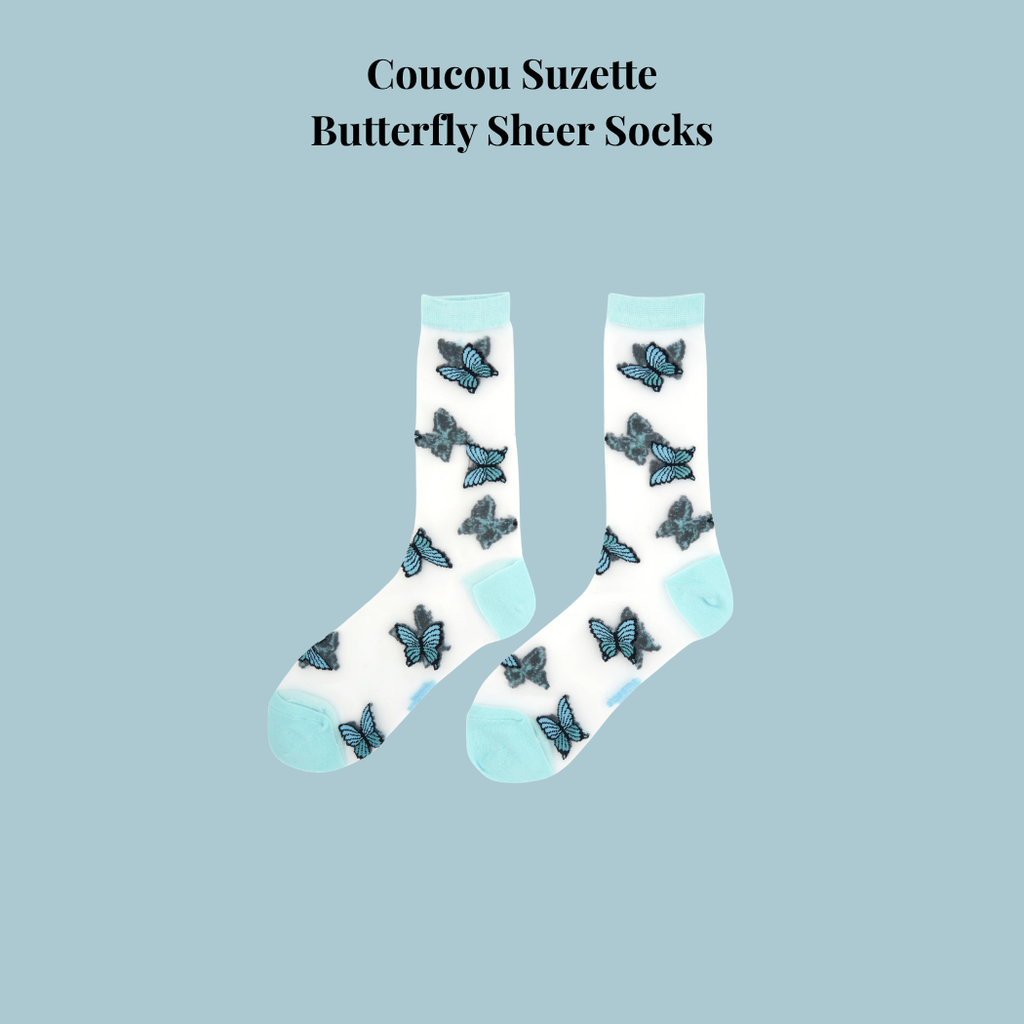Coucou Suzette - Blue Butterfly Sheer Socks