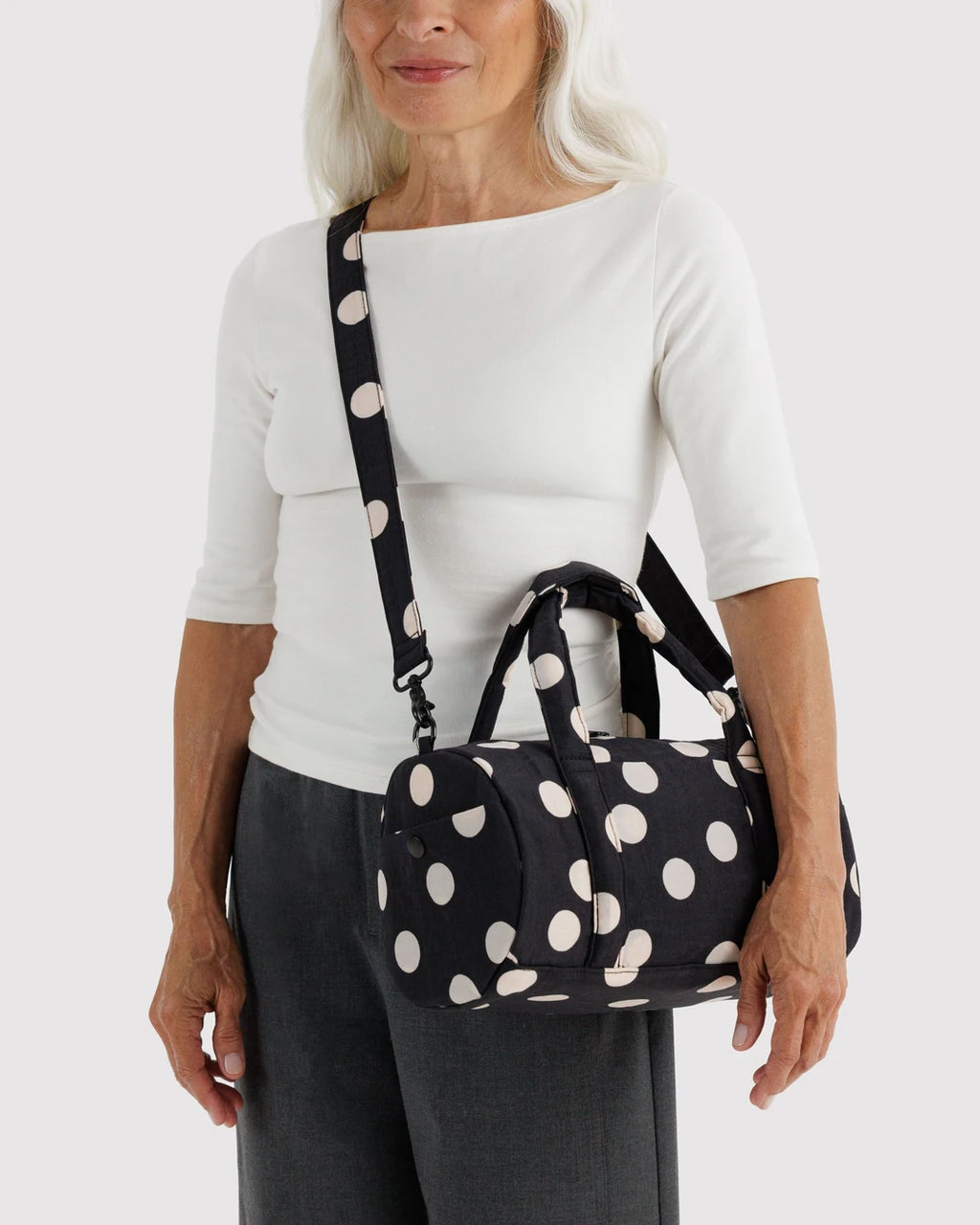 Baggu Nylon Duffle Bag - Black And Cream Polka Dot