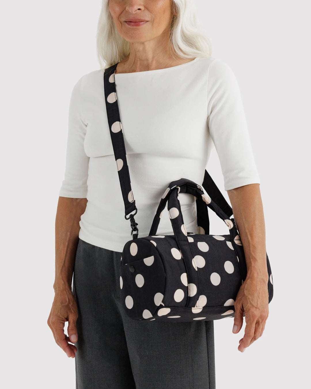 Baggu Nylon Duffle Bag - Black And Cream Polka Dot