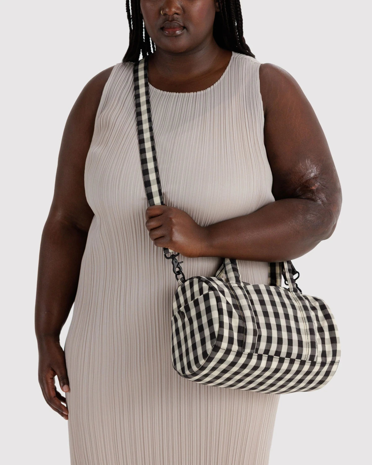 Baggu Nylon Duffle Bag - Black And Cream Gingham