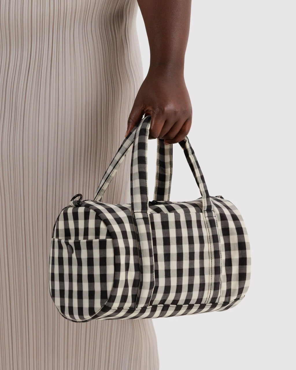 Baggu Nylon Duffle Bag - Black And Cream Gingham
