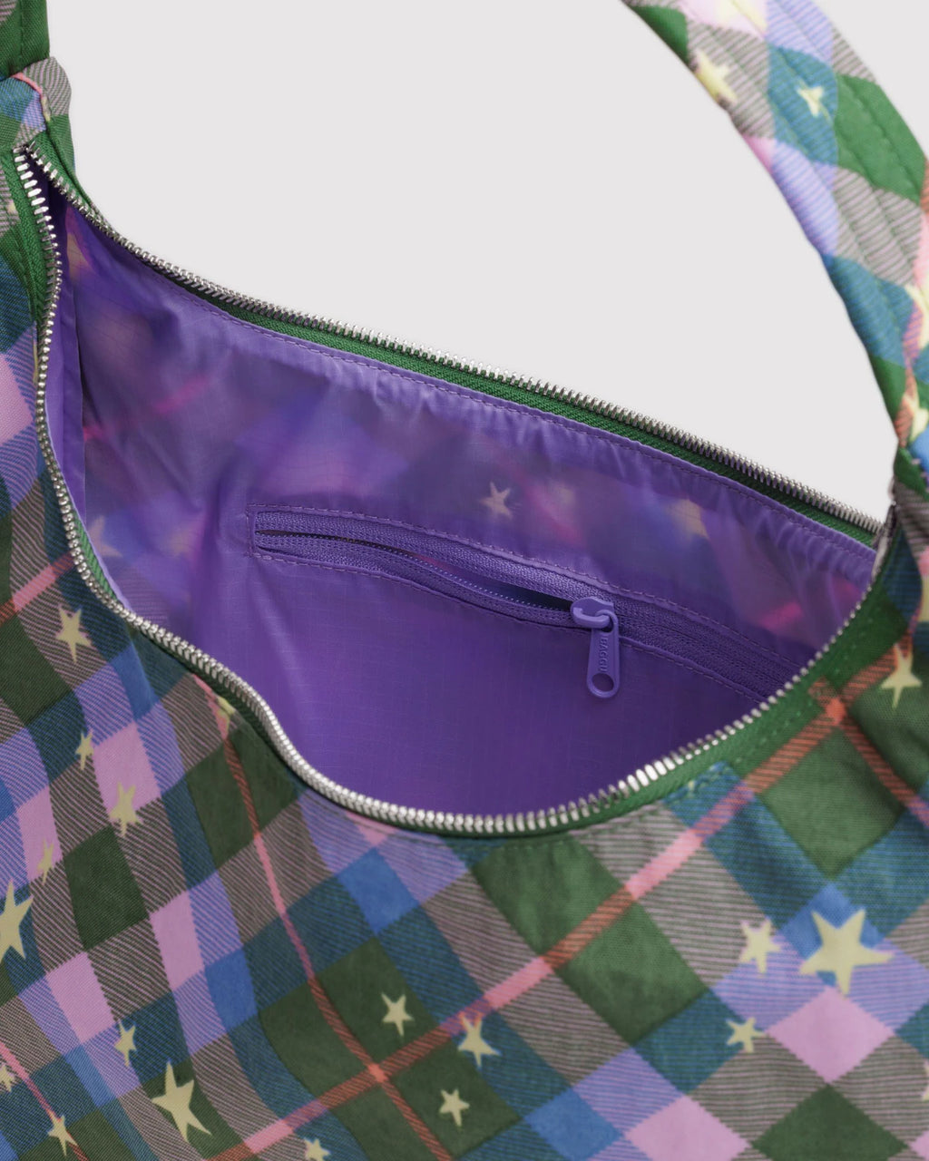 Baggu - Nylon Shoulder Bag Painted Green Star Plaid