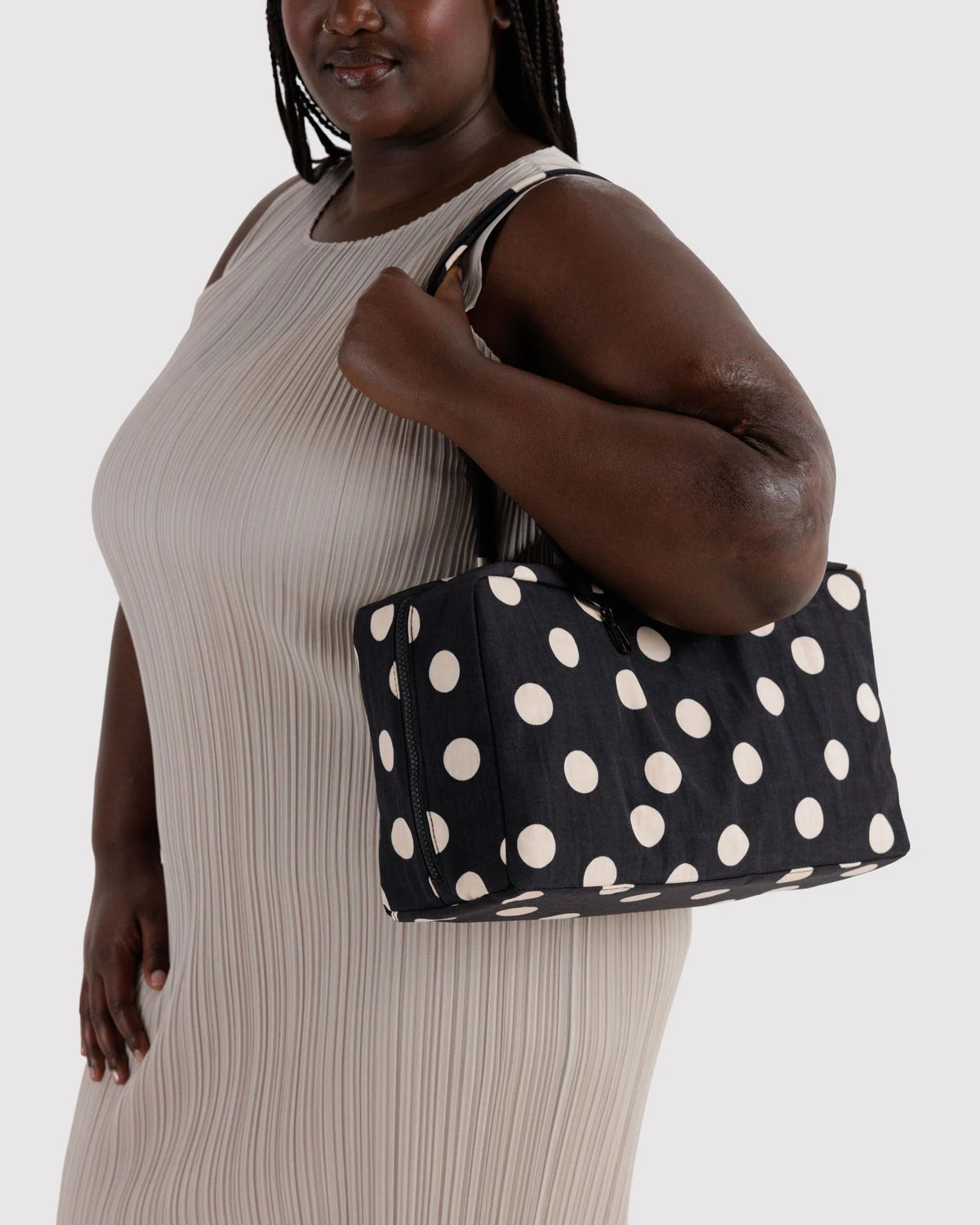 Baggu Medium Nylon Bowler Bag - Black And Cream Polka Dot
