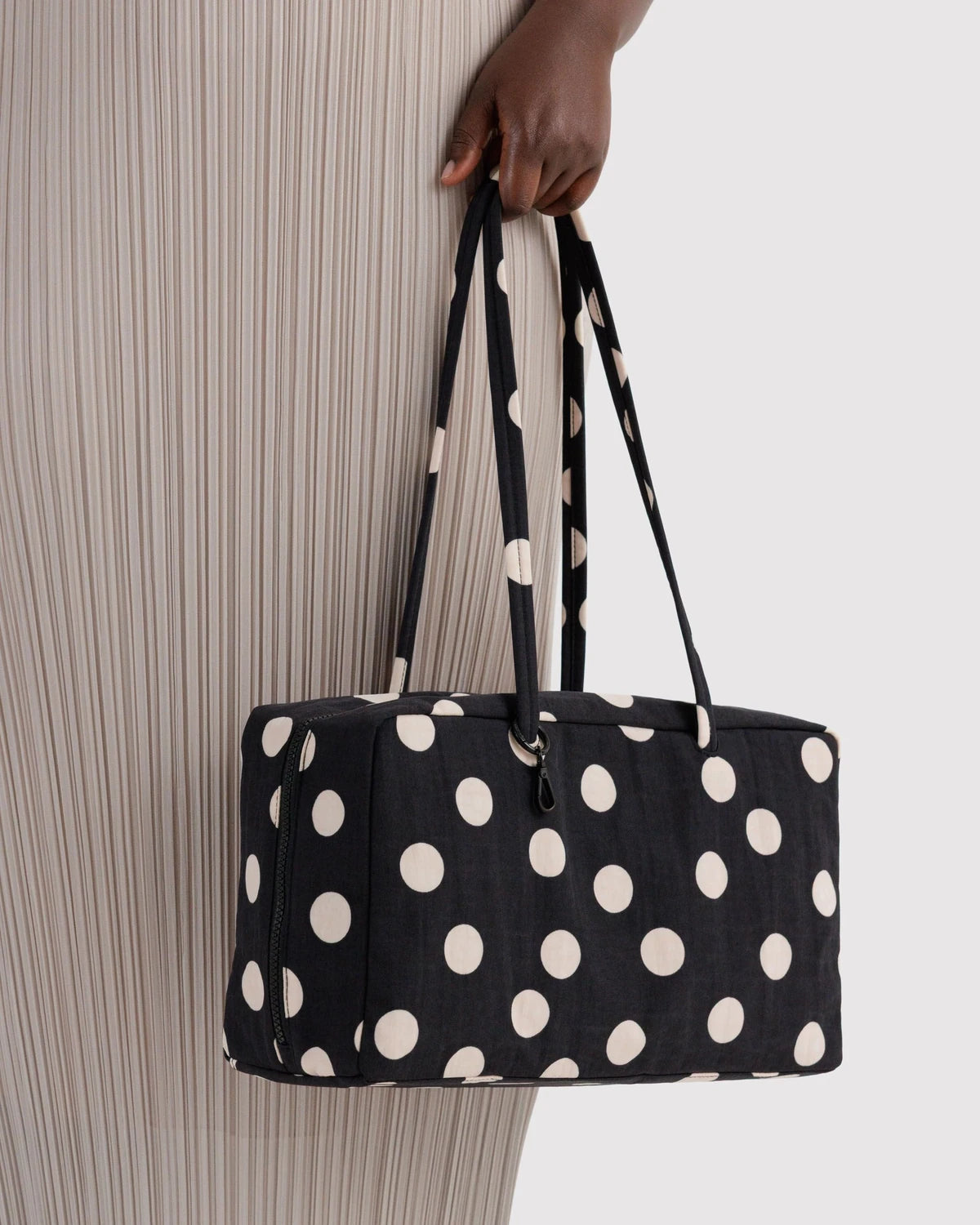 Baggu Medium Nylon Bowler Bag - Black And Cream Polka Dot