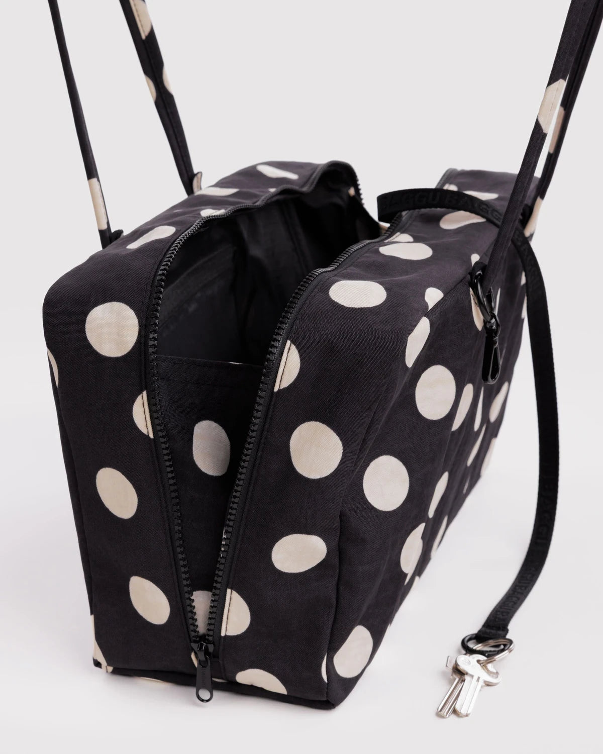 Baggu Medium Nylon Bowler Bag - Black And Cream Polka Dot