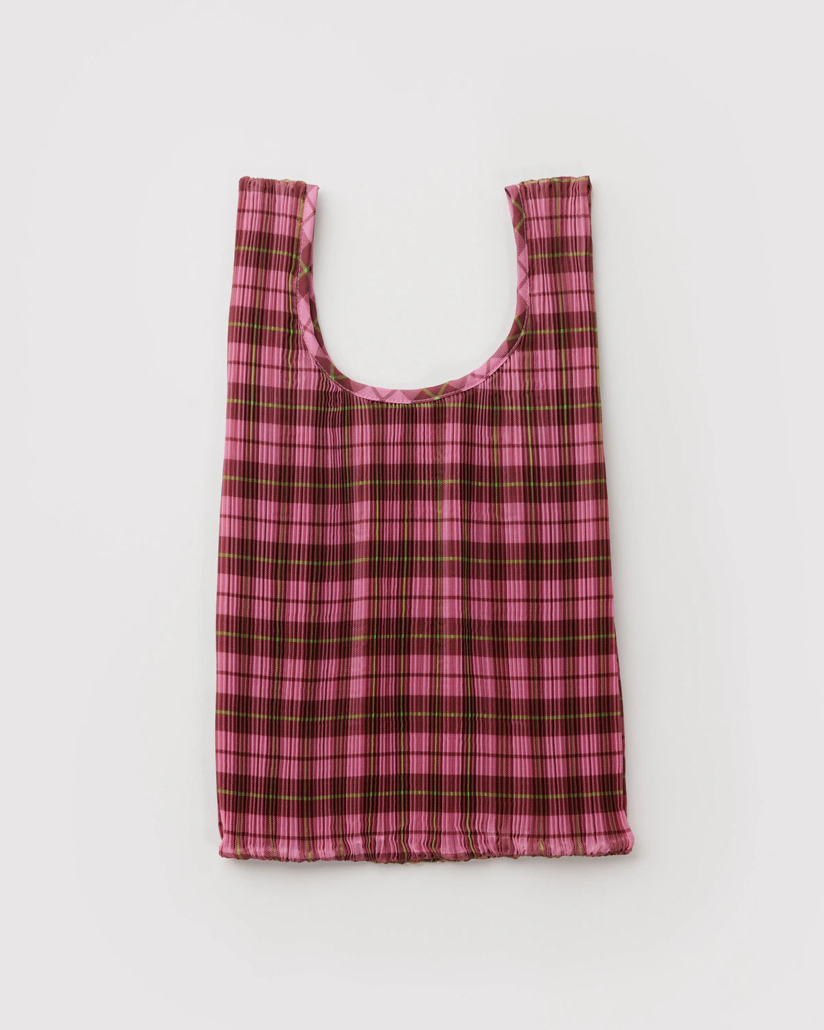 Pleated Baggu - Azalea Pink Tartan