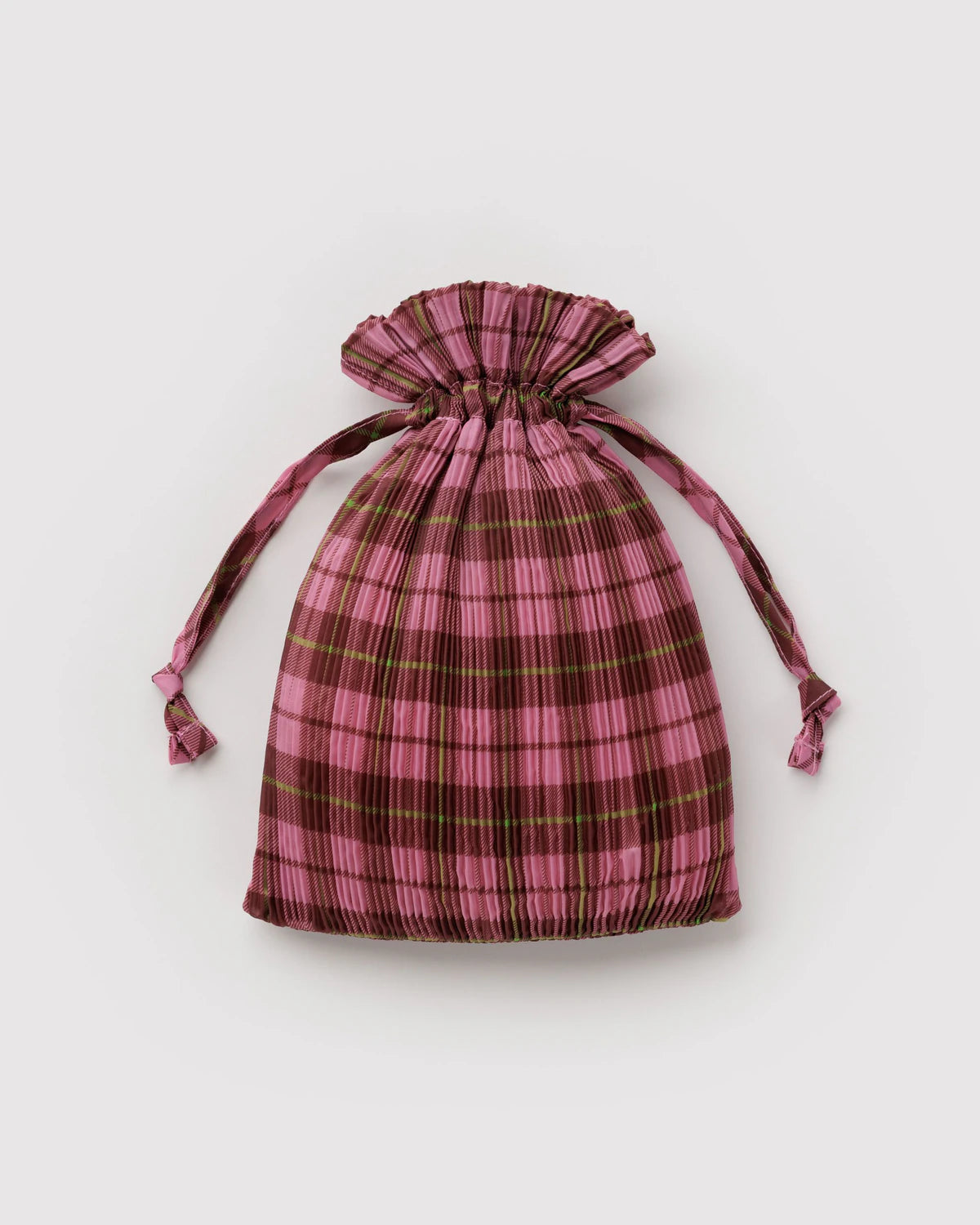 Pleated Baggu - Azalea Pink Tartan