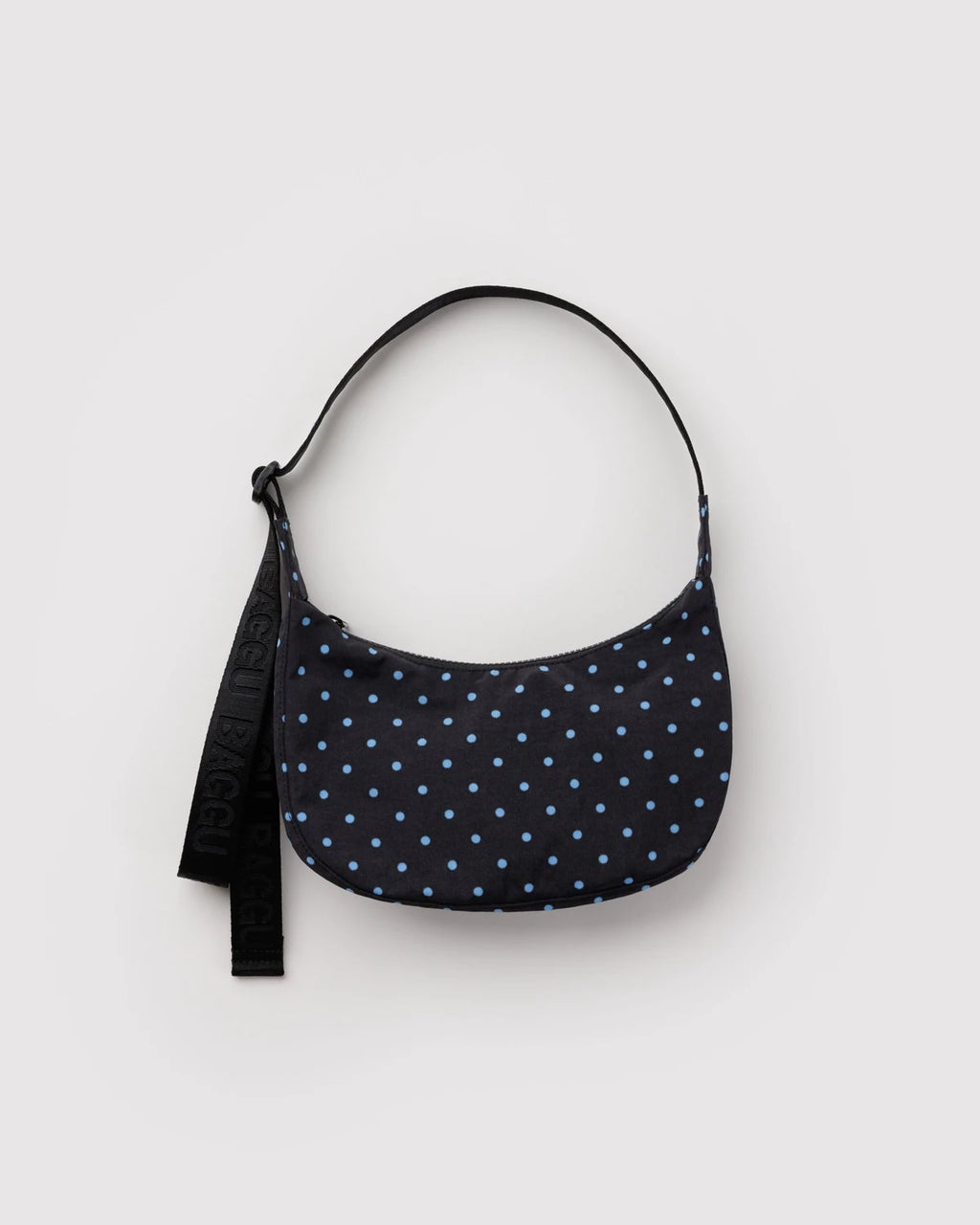 Baggu Small Nylon Crescent Bag - Black And Sky Blue Micro Dot