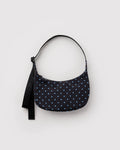 Baggu Small Nylon Crescent Bag - Black And Sky Blue Micro Dot