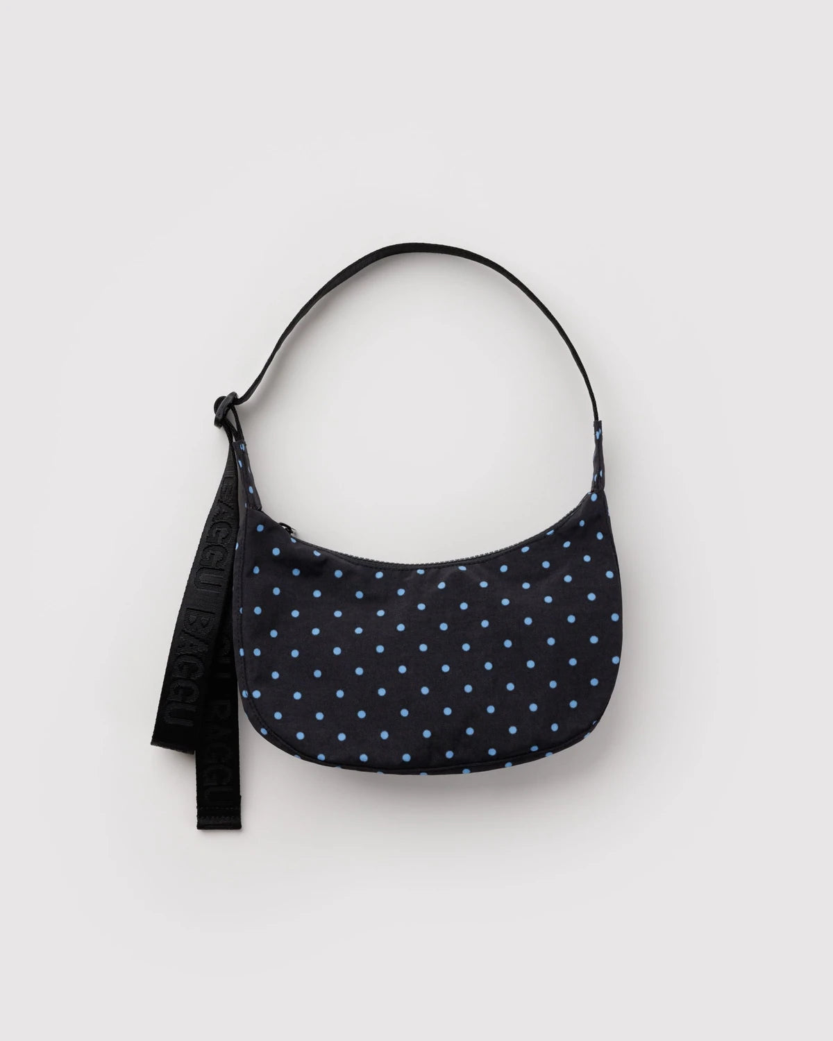 Baggu Small Nylon Crescent Bag - Black And Sky Blue Micro Dot