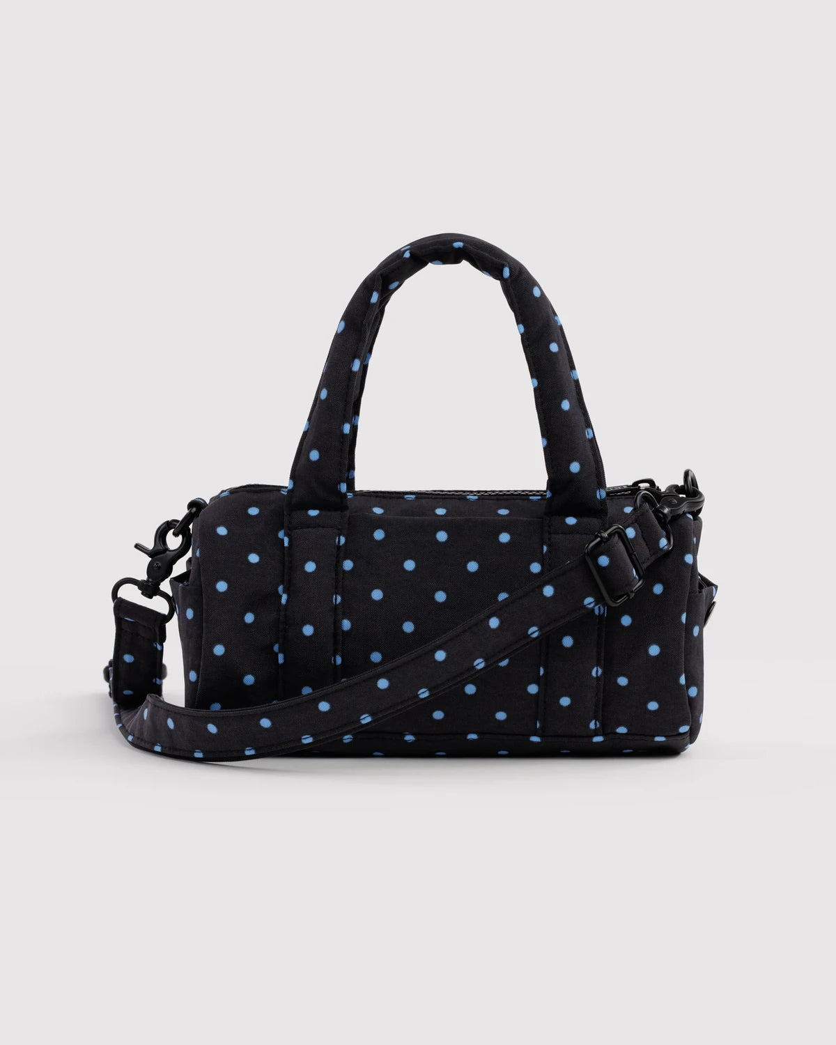 Baggu Small Nylon Duffle Bag - Black And Sky Blue Micro Dot