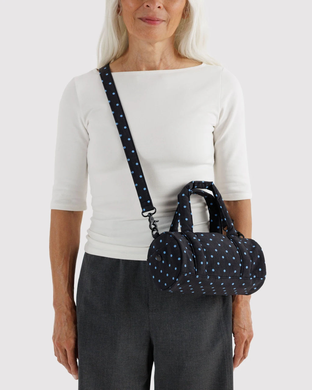 Baggu Small Nylon Duffle Bag - Black And Sky Blue Micro Dot