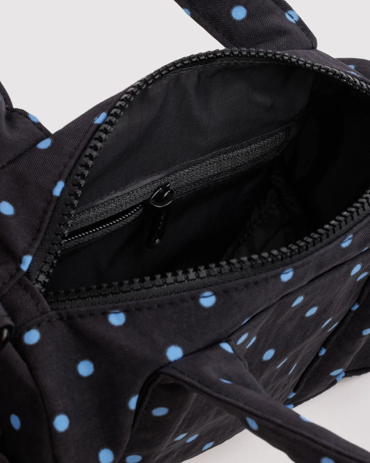 Baggu Small Nylon Duffle Bag - Black And Sky Blue Micro Dot