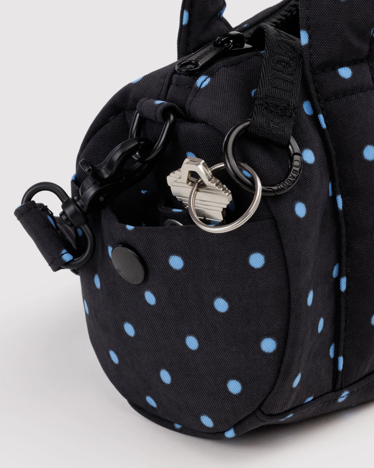 Baggu Small Nylon Duffle Bag - Black And Sky Blue Micro Dot