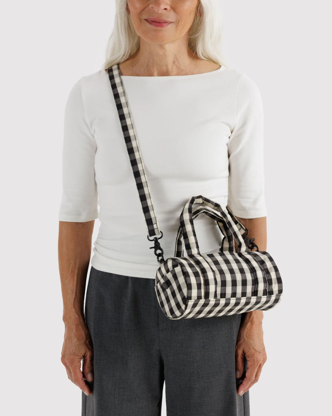 Baggu Small Nylon Duffle Bag - Black And Cream Gingham