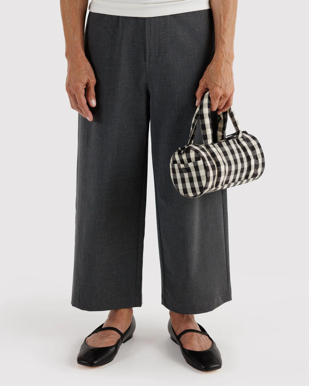 Baggu Small Nylon Duffle Bag - Black And Cream Gingham
