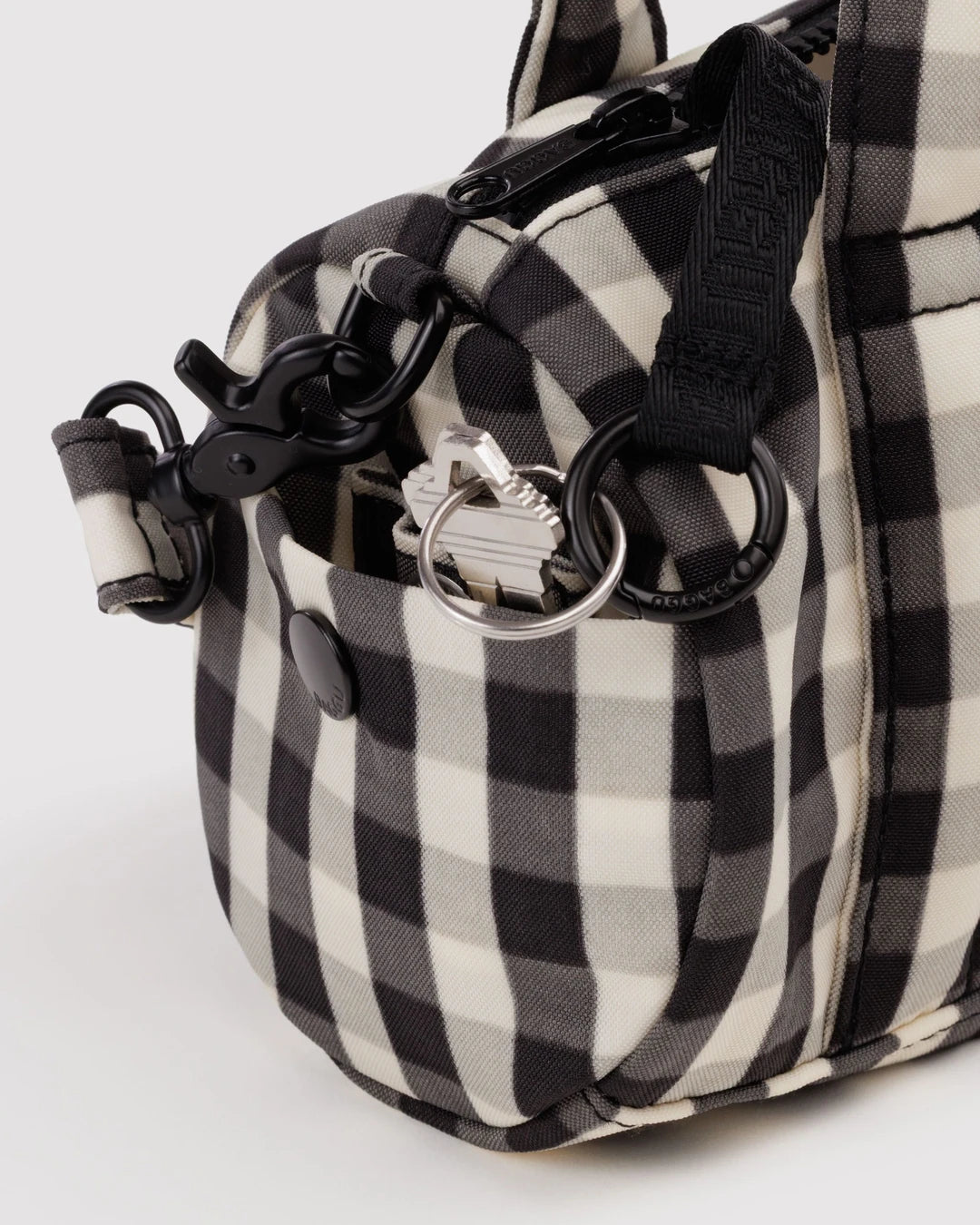 Baggu Small Nylon Duffle Bag - Black And Cream Gingham