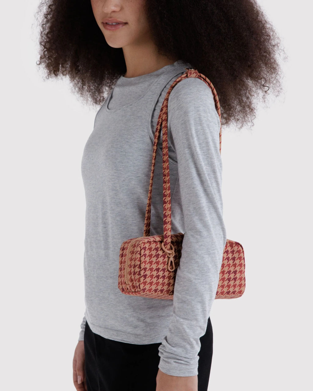 Baggu Small Nylon Bowler Bag - Tan Houndstooth
