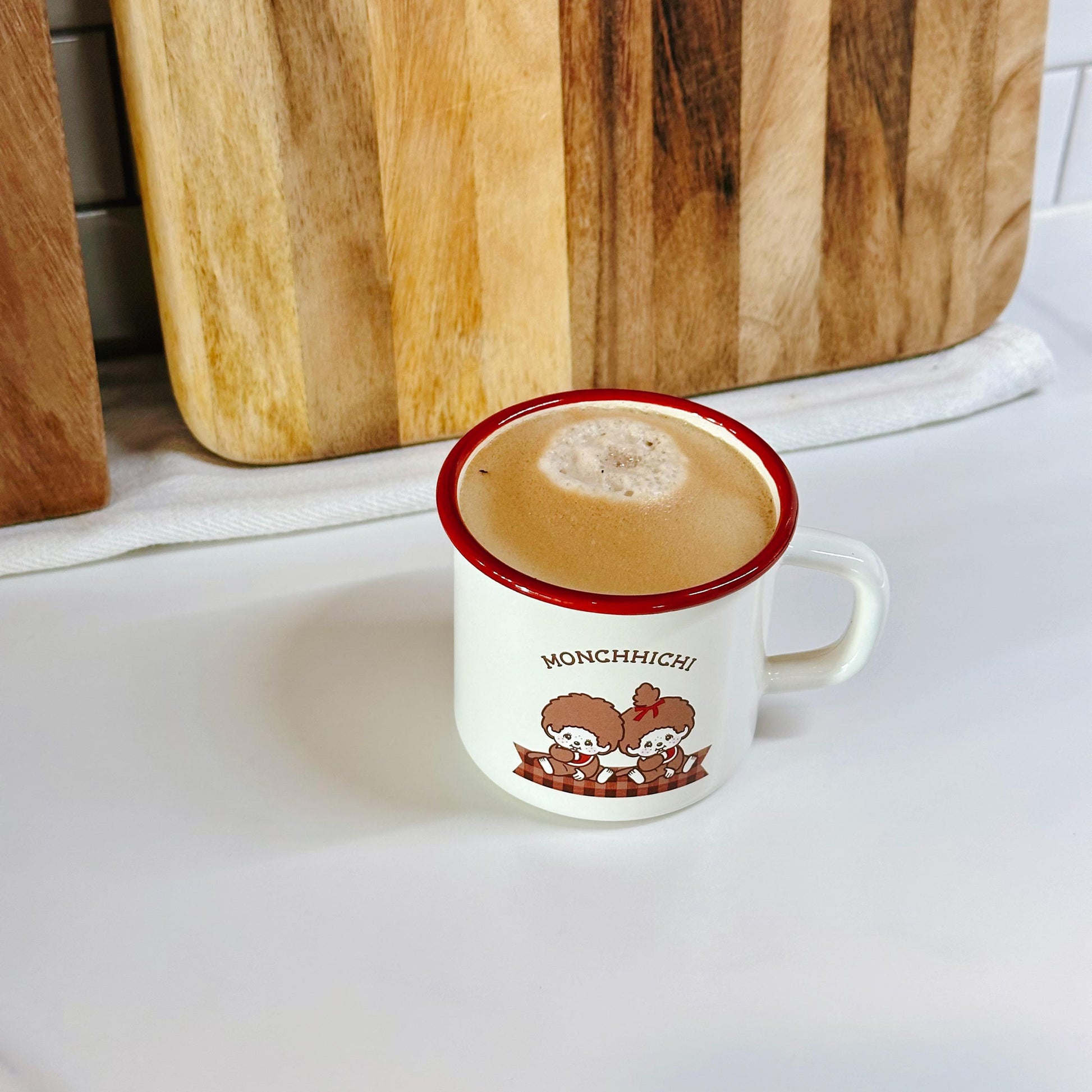 Monchhichi Cafe Mug/ (Red/Brown checkered)