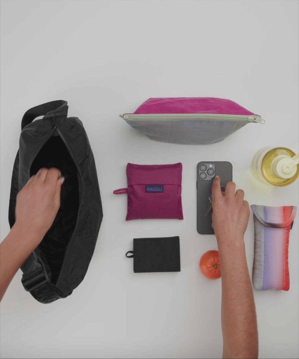 Baggu Medium Nylon Crescent Bag - Blurred Gingham Brown